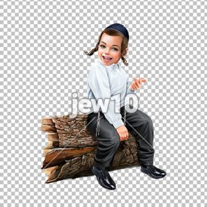 ילד יושב על בול עץ